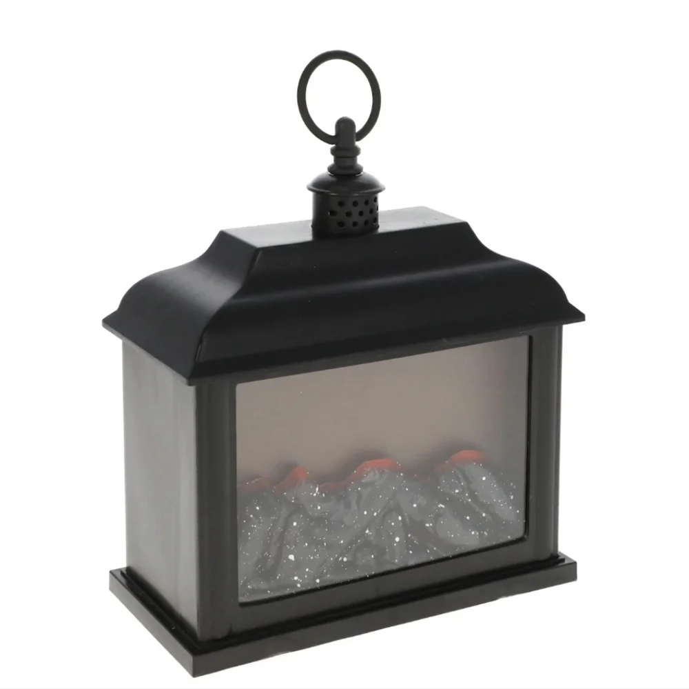 Black LED Fireplace Lantern